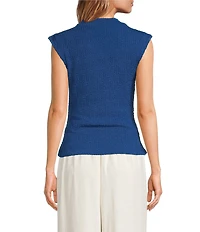 Sugarlips Abstract Patterned Bubble Mock Neck Sleeveless Textured Knit Top