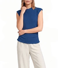 Sugarlips Abstract Patterned Bubble Mock Neck Sleeveless Textured Knit Top