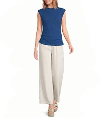 Sugarlips Abstract Patterned Bubble Mock Neck Sleeveless Textured Knit Top