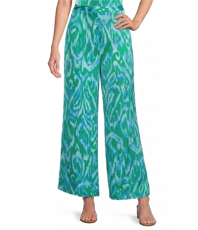 Sugarlips Abstract Print Jacey High-Rise Wide Leg Coordinating Satin Pants