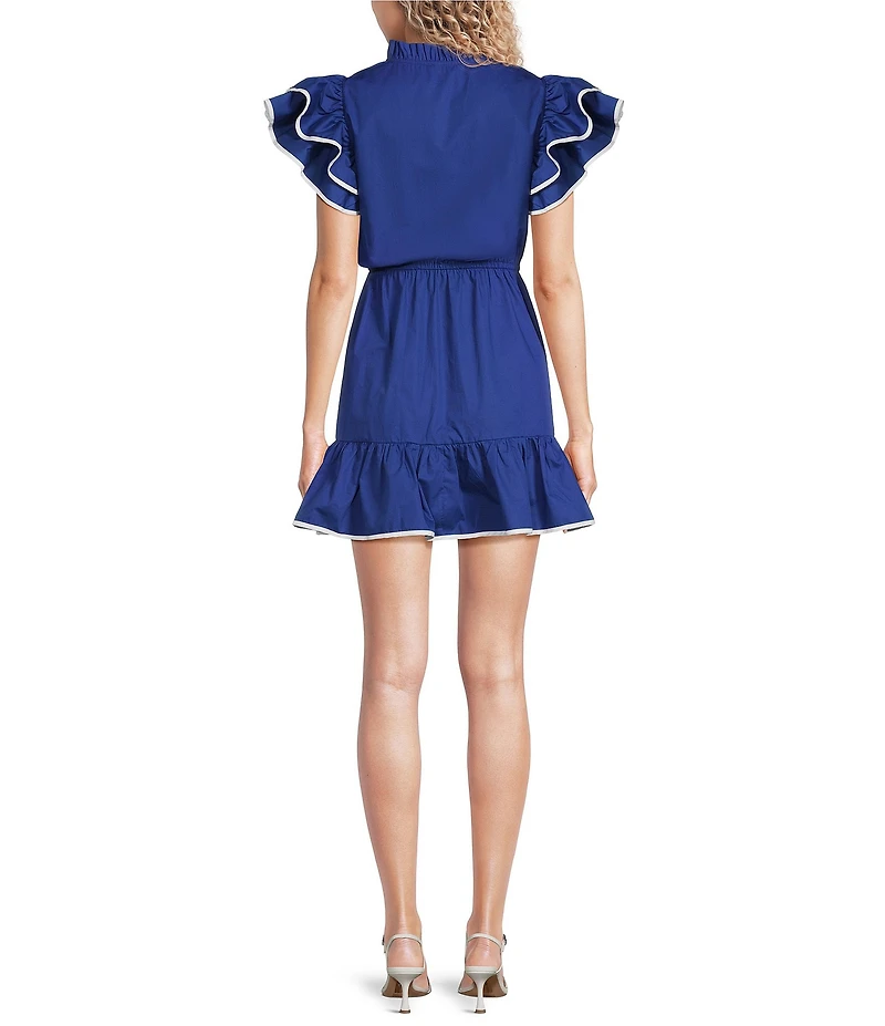 Sugarlips Alina Split V-Neck Ruffle Cap Sleeve Poplin Mini Shift Dress