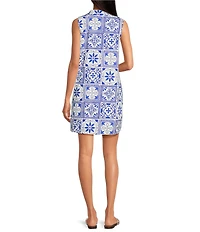 Sugarlips Arbor Tile Printed Lexya Split Collared Sleeveless Shift Mini Dress