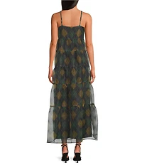 Sugarlips Argyle Organza Square Neck Spaghetti Strap Tiered Maxi Dress