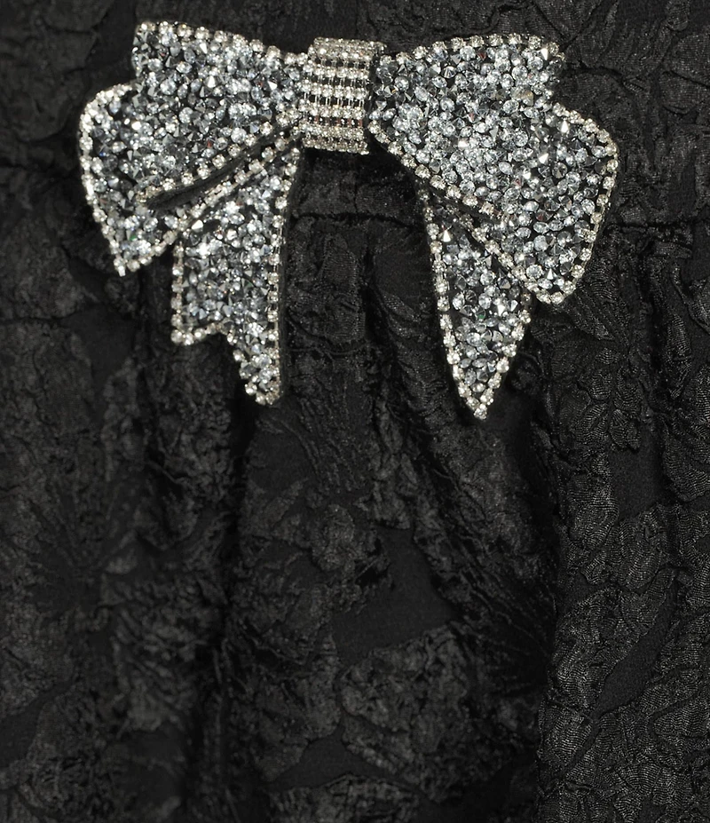 Sugarlips Arian Floral Jacquard Glowria Rhinestone Bow Short Puff Sleeve Mini Dress