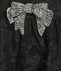 Sugarlips Arian Floral Jacquard Glowria Rhinestone Bow Short Puff Sleeve Mini Dress