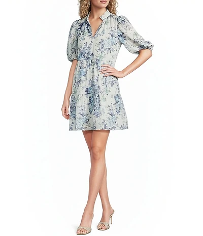 Sugarlips At Sea Jacey Embroidered Eyelet Split V-Neck Short Sleeve Tiered Mini Dress