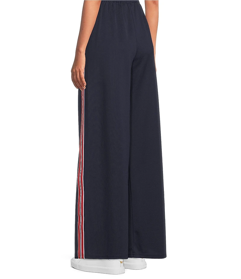 Sugarlips Athletic Shimmer Stripe Wide Leg Track Pants