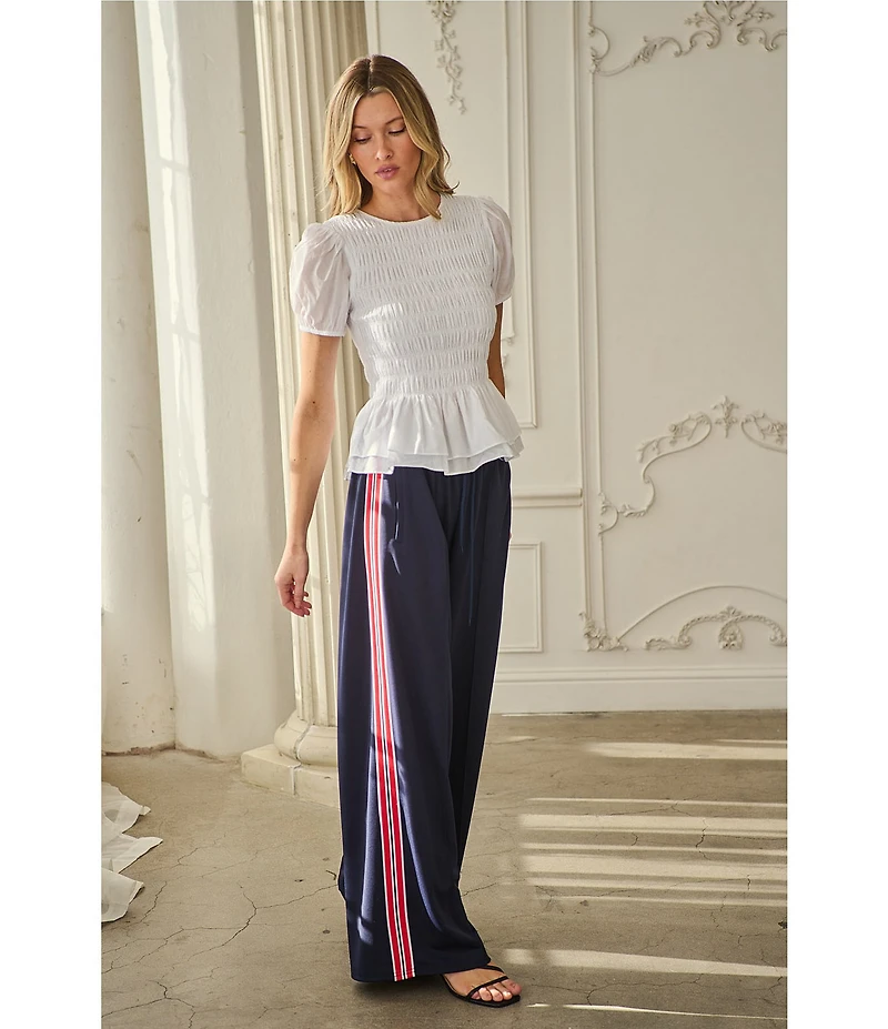 Sugarlips Athletic Shimmer Stripe Wide Leg Track Pants