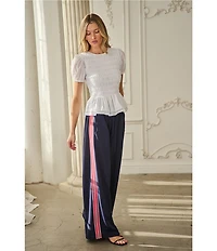 Sugarlips Athletic Shimmer Stripe Wide Leg Track Pants