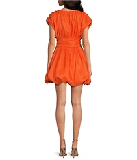 Sugarlips Avery Mock Neck Cap Sleeve Ruched Bubble Hem Satin Mini Dress