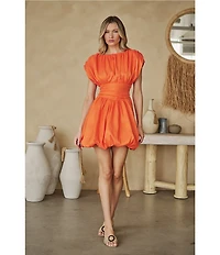Sugarlips Avery Mock Neck Cap Sleeve Ruched Bubble Hem Satin Mini Dress