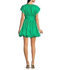 Sugarlips Avery Mock Neck Cap Sleeve Ruched Bubble Hem Satin Mini Dress