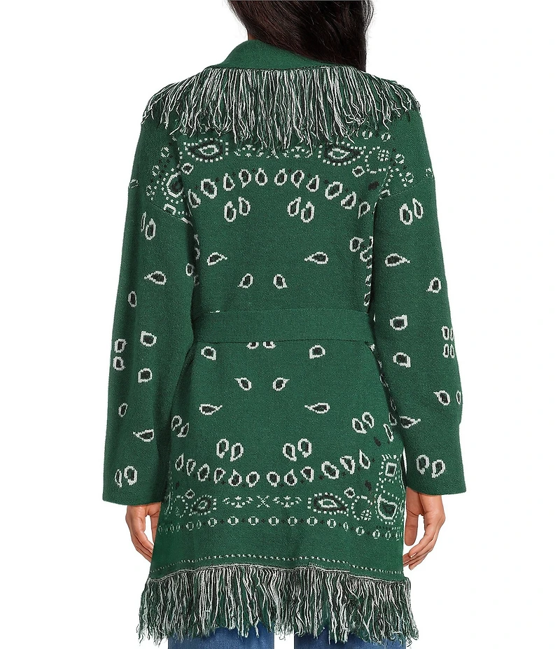 Sugarlips Bandana Fringe Shawl Collar Belted Open Front Cardigan