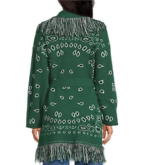 Sugarlips Bandana Fringe Shawl Collar Belted Open Front Cardigan
