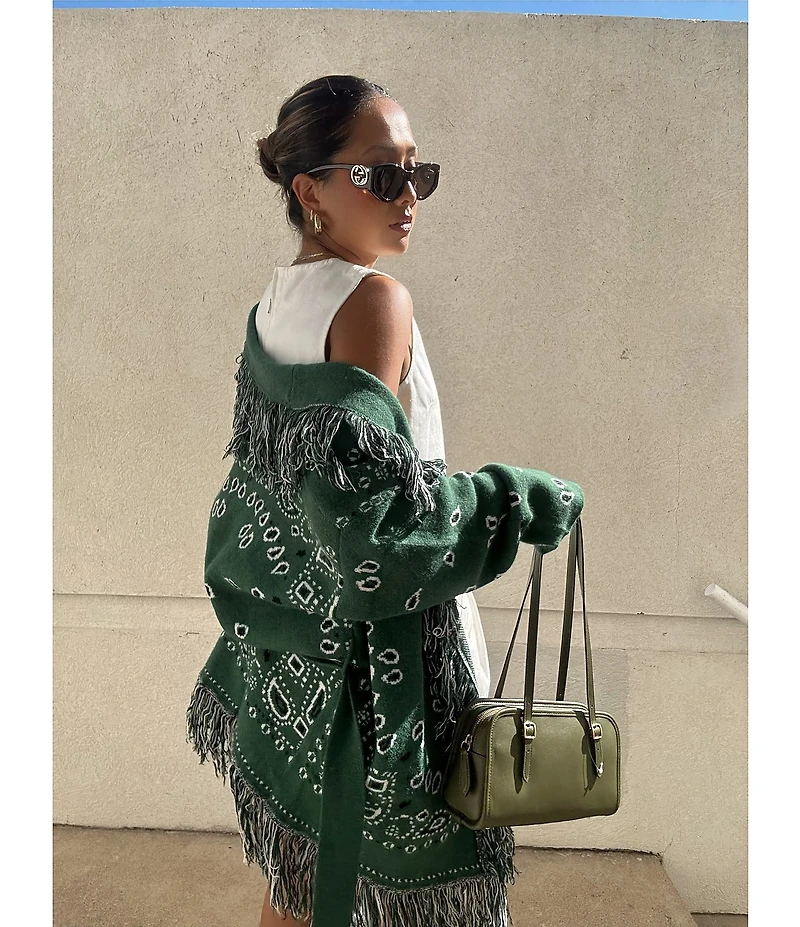 Sugarlips Bandana Fringe Shawl Collar Belted Open Front Cardigan