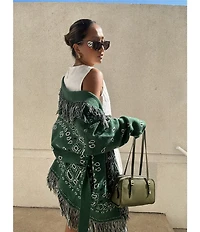 Sugarlips Bandana Fringe Shawl Collar Belted Open Front Cardigan