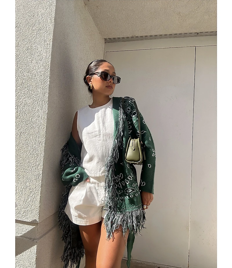 Sugarlips Bandana Fringe Shawl Collar Belted Open Front Cardigan