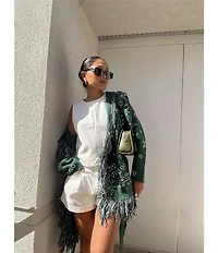 Sugarlips Bandana Fringe Shawl Collar Belted Open Front Cardigan