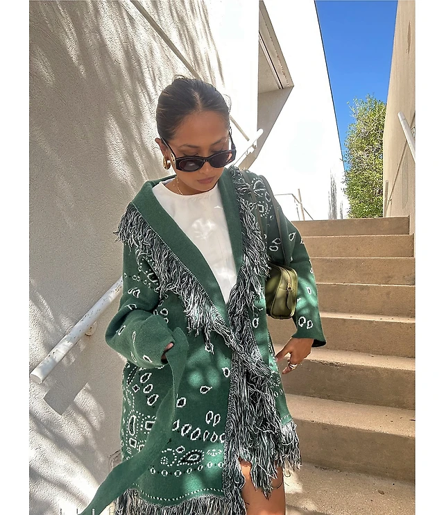 White House Black Market Petite Fringe Belted Cardigan Liberty