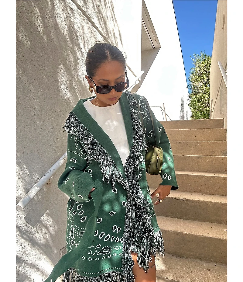 Sugarlips Bandana Fringe Shawl Collar Belted Open Front Cardigan