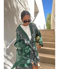 Sugarlips Bandana Fringe Shawl Collar Belted Open Front Cardigan