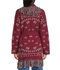 Sugarlips Bandana Fringe Shawl Collar Belted Open Front Cardigan
