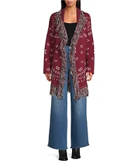 Sugarlips Bandana Fringe Shawl Collar Belted Open Front Cardigan
