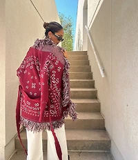 Sugarlips Bandana Fringe Shawl Collar Belted Open Front Cardigan