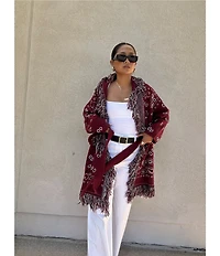 Sugarlips Bandana Fringe Shawl Collar Belted Open Front Cardigan