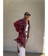 Sugarlips Bandana Fringe Shawl Collar Belted Open Front Cardigan