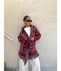 Sugarlips Bandana Fringe Shawl Collar Belted Open Front Cardigan