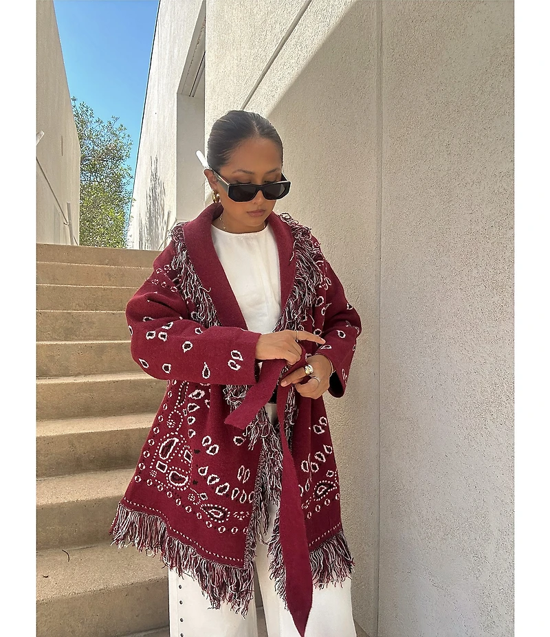 Sugarlips Bandana Fringe Shawl Collar Belted Open Front Cardigan