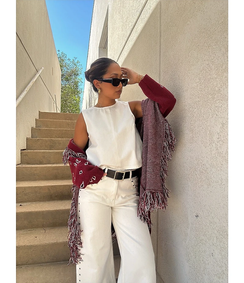 Sugarlips Bandana Fringe Shawl Collar Belted Open Front Cardigan