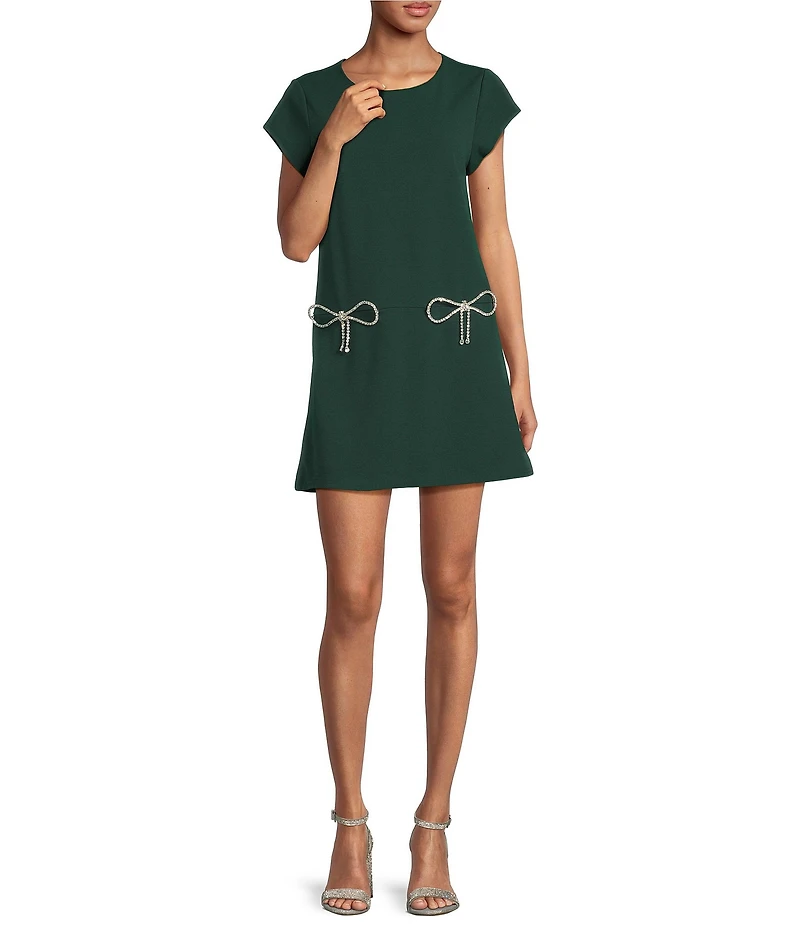 Sugarlips Benicia Bow Crew Neck Cap Sleeve Mini Shift Dress