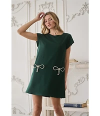 Sugarlips Benicia Bow Crew Neck Cap Sleeve Mini Shift Dress