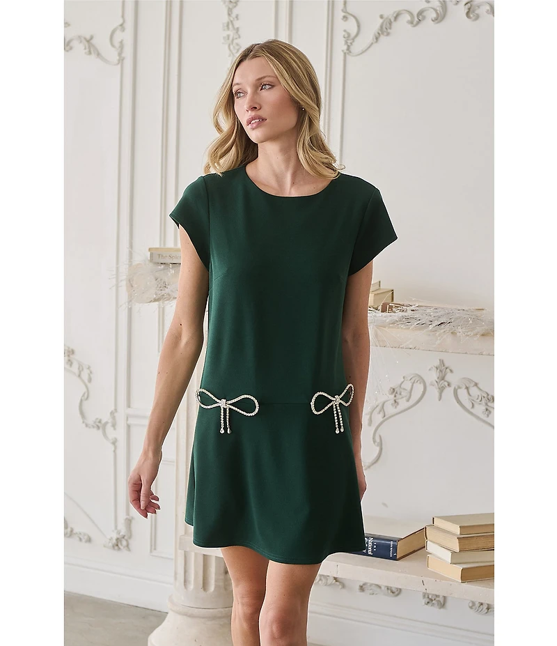 Sugarlips Benicia Bow Crew Neck Cap Sleeve Mini Shift Dress