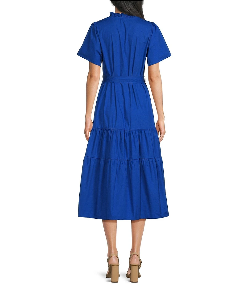 Sugarlips Britt V-Neck Short Sleeve Tiered Poplin Midi Dress