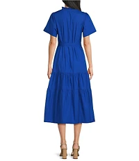 Sugarlips Britt V-Neck Short Sleeve Tiered Poplin Midi Dress