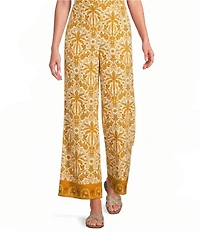 Sugarlips Calina Tropical Printed High Rise Wide Leg Coordinating Linen Pants