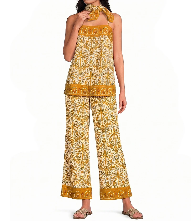 Sugarlips Calina Tropical Printed High Rise Wide Leg Coordinating Linen Pants