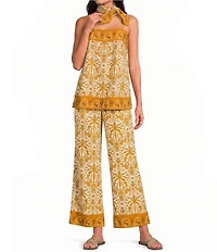 Sugarlips Calina Tropical Printed High Rise Wide Leg Coordinating Linen Pants