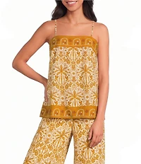 Sugarlips Calina Tropical Printed Square Neck Sleeveless Coordinating Linen Cami Top