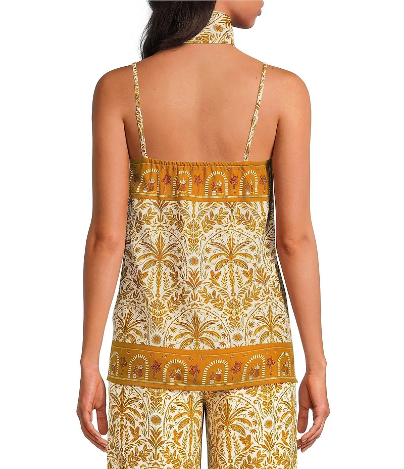Sugarlips Calina Tropical Printed Square Neck Sleeveless Coordinating Linen Cami Top