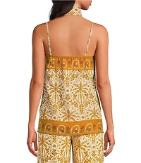Sugarlips Calina Tropical Printed Square Neck Sleeveless Coordinating Linen Cami Top