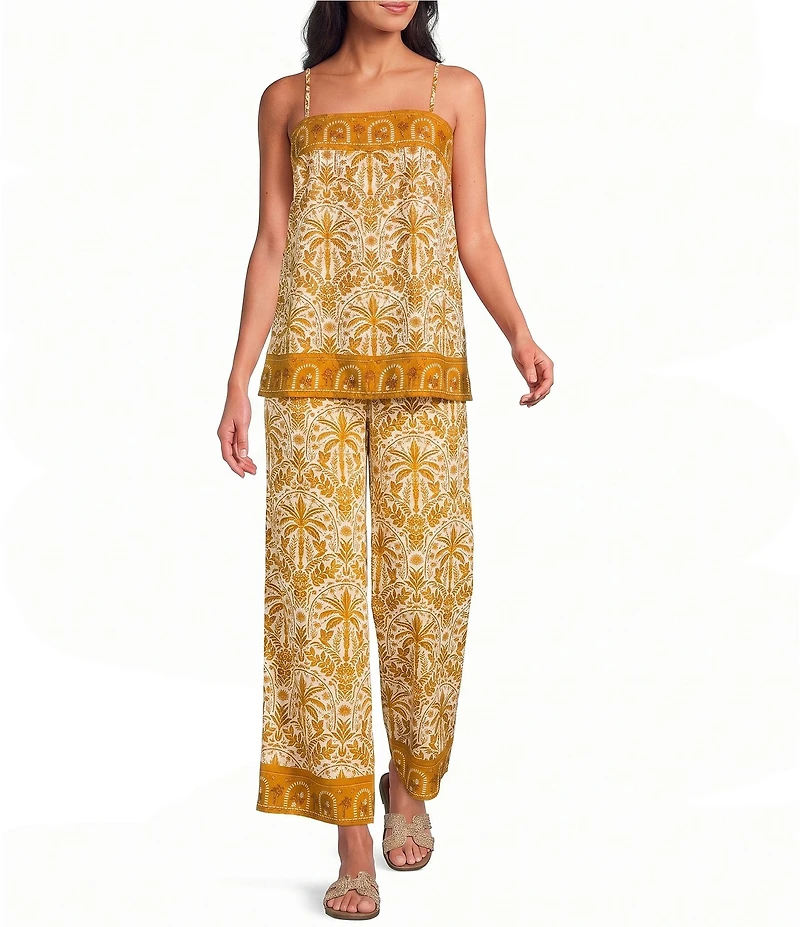 Sugarlips Calina Tropical Printed Square Neck Sleeveless Coordinating Linen Cami Top