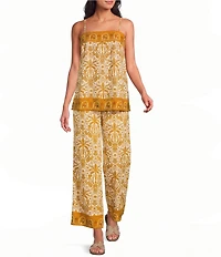 Sugarlips Calina Tropical Printed Square Neck Sleeveless Coordinating Linen Cami Top