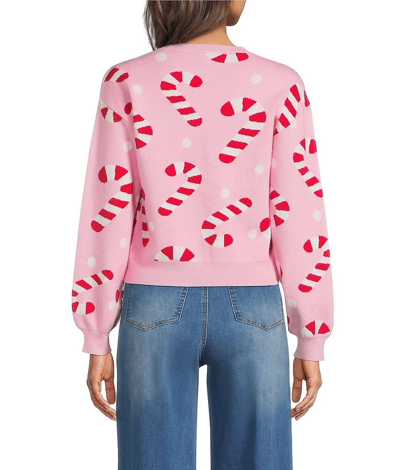 Sugarlips Candy Cane Crew Neck Long Sleeve Front Tie Sweater