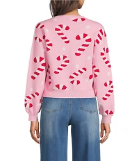 Sugarlips Candy Cane Crew Neck Long Sleeve Front Tie Sweater