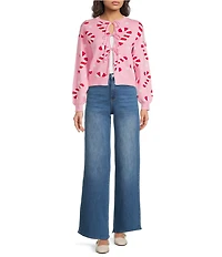 Sugarlips Candy Cane Crew Neck Long Sleeve Front Tie Sweater