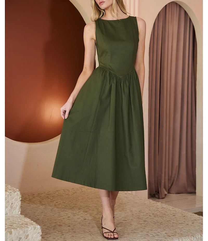 Sugarlips Carine Boat Neck Sleeveless A-Line Midi Dress
